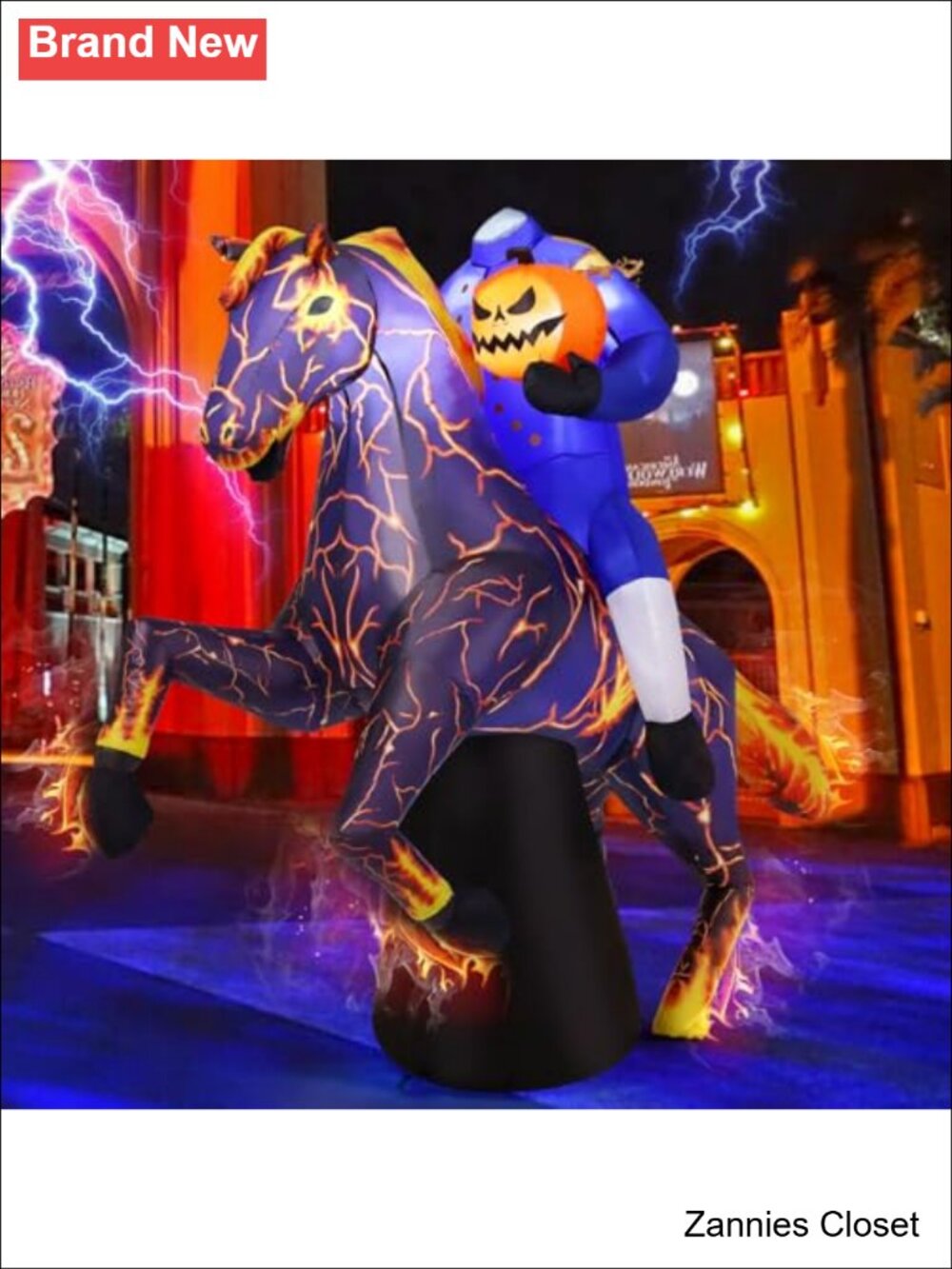 👻 6FT Halloween Inflatable Headless Horseman Yard Decor Blow Up Lightning